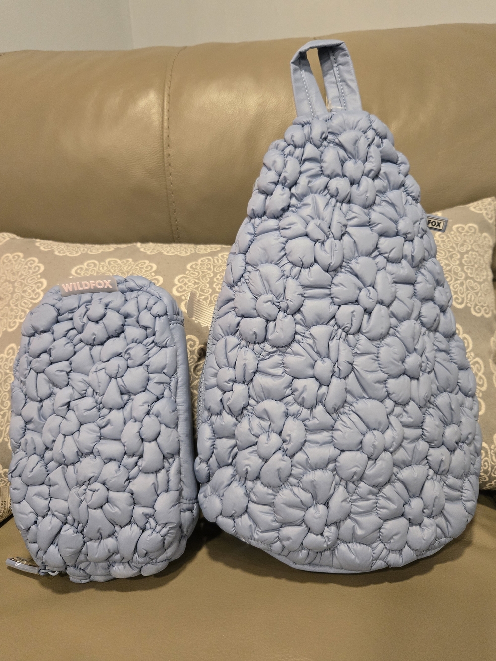 WILDFOX Light Blue Quilted Floral Sling  Set NWT